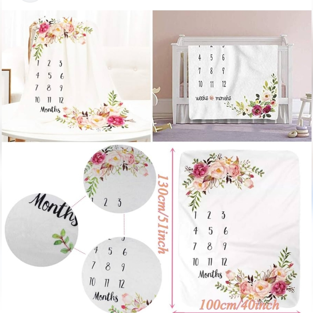 BIG BABY BUNDLE of milestone blanket, baby playmat & pillow, baby handprint kit!
